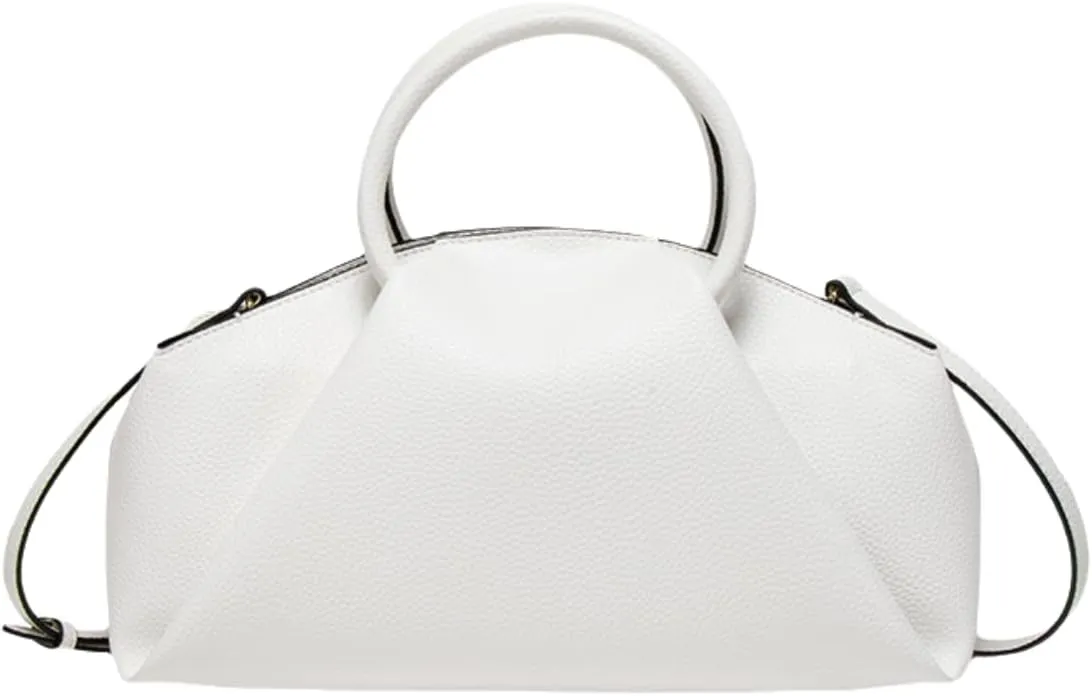 Women's Leather Satchel Handbag Pleated Design, Top Handle Purse with Shoulder Strap