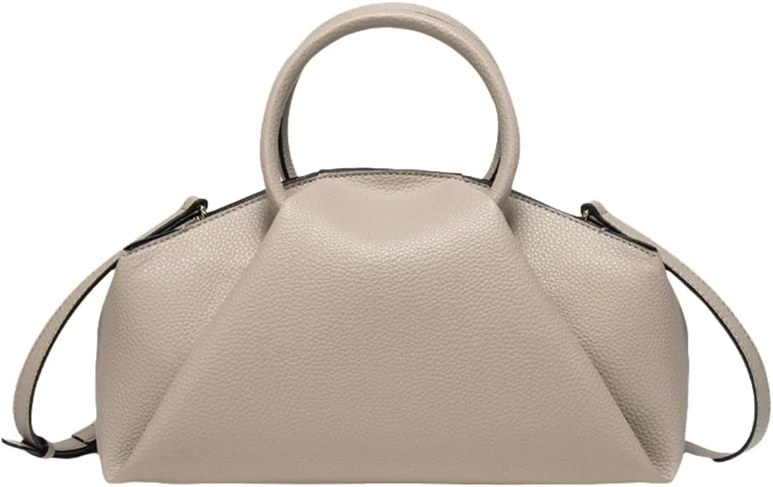 Women's Leather Satchel Handbag Pleated Design, Top Handle Purse with Shoulder Strap