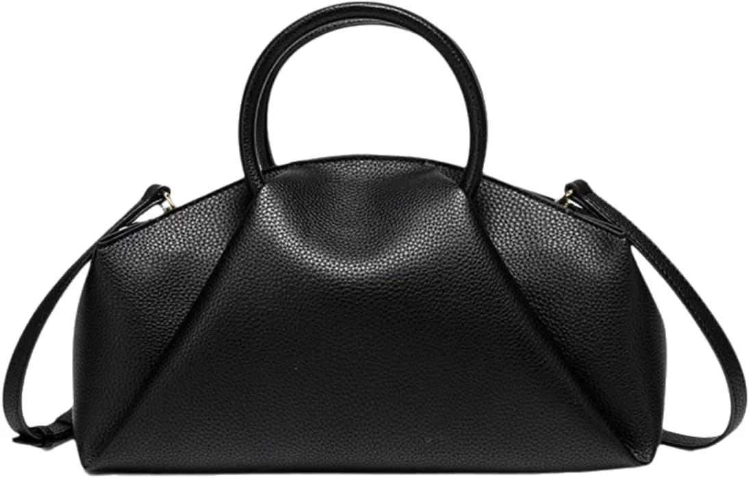 Women's Leather Satchel Handbag Pleated Design, Top Handle Purse with Shoulder Strap
