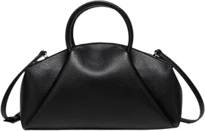 Women's Leather Satchel Handbag Pleated Design, Top Handle Purse with Shoulder Strap