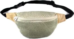 Women's Metal Mesh Fanny Pack Shiny Rave Waist Bag Adjustable Belt for Festival Party or Daily Use(Beige)