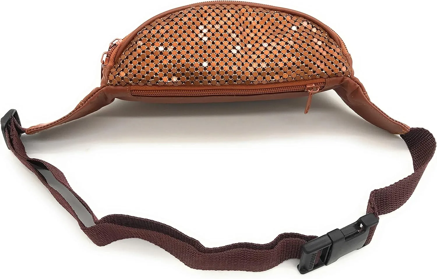 Women's Metal Mesh Fanny Pack Shiny Rave Waist Bag Adjustable Belt for Festival Party or Daily Use(Copper)