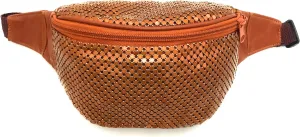 Women's Metal Mesh Fanny Pack Shiny Rave Waist Bag Adjustable Belt for Festival Party or Daily Use(Copper)