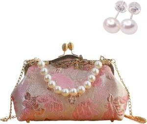 Women's Phalaenopsis Floral Pearl Evening Purse Pearl Shoulder Crossbody Bags for Wedding Party Everyday Outfits