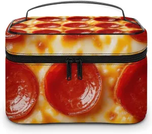 Women's Pizza Cosmetic Storage Bag, Large Capacity Makeup Case with Handle Portable Travel Toiletry Organizer Bag