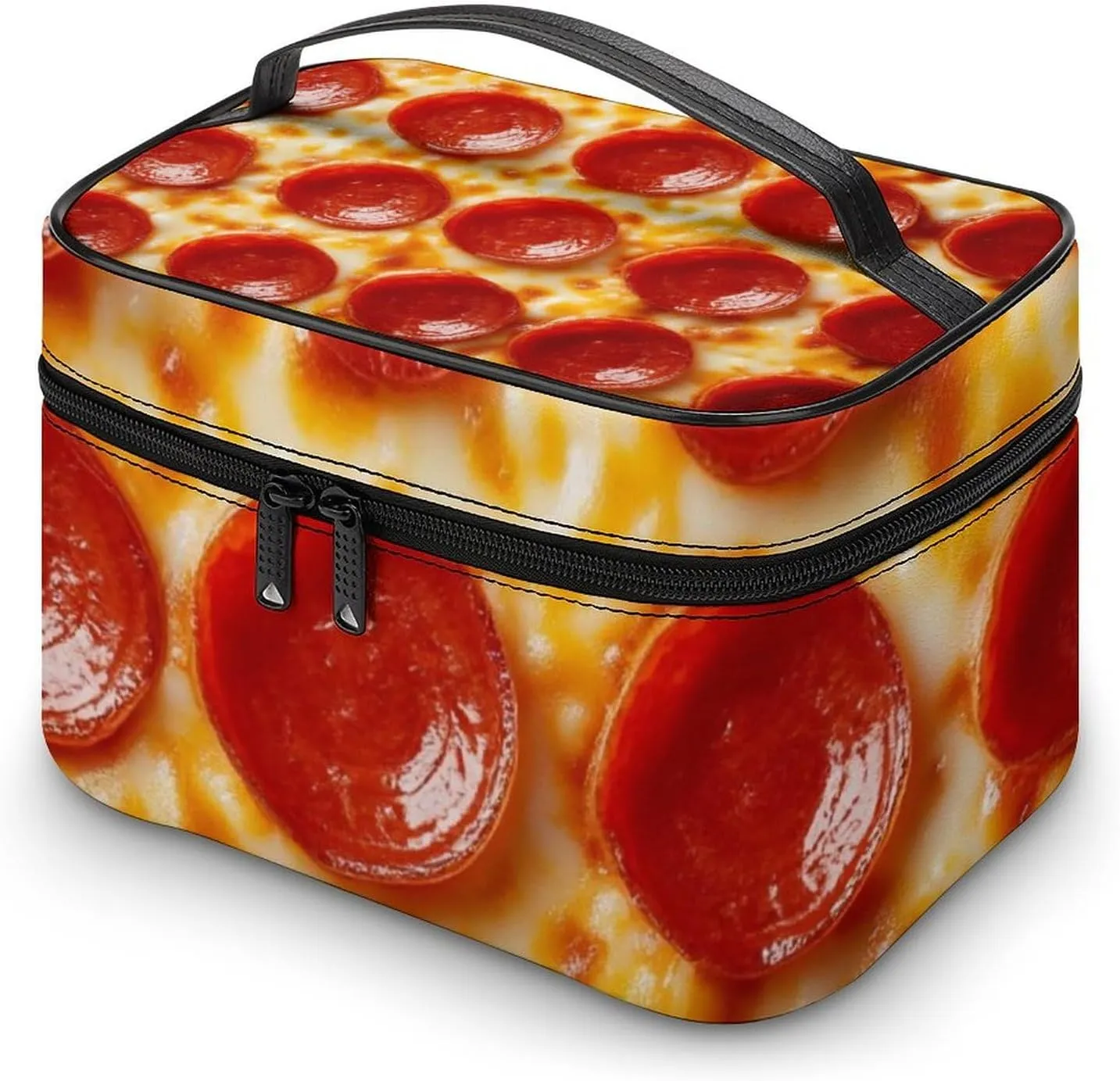 Women's Pizza Cosmetic Storage Bag, Large Capacity Makeup Case with Handle Portable Travel Toiletry Organizer Bag