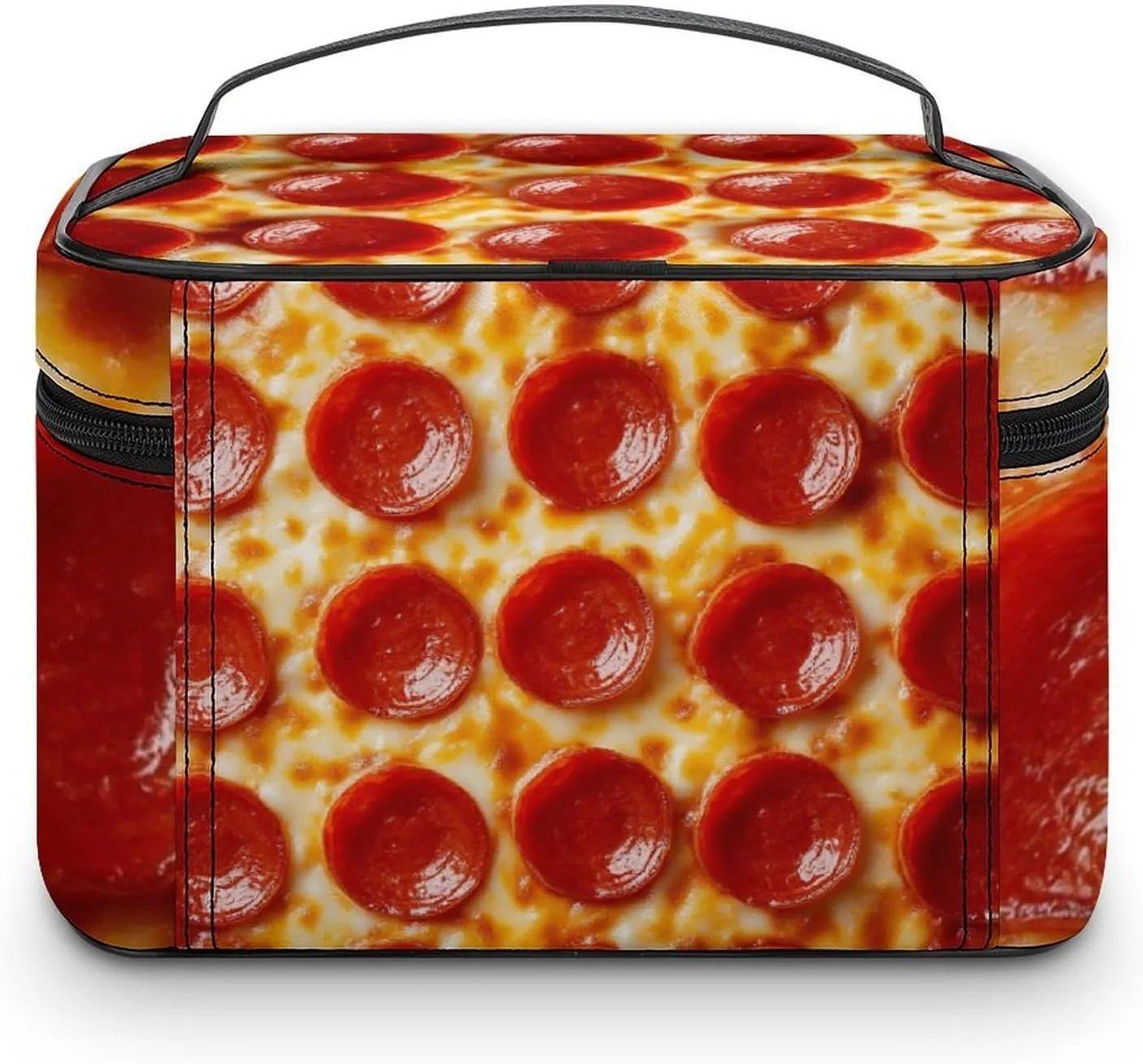 Women's Pizza Cosmetic Storage Bag, Large Capacity Makeup Case with Handle Portable Travel Toiletry Organizer Bag