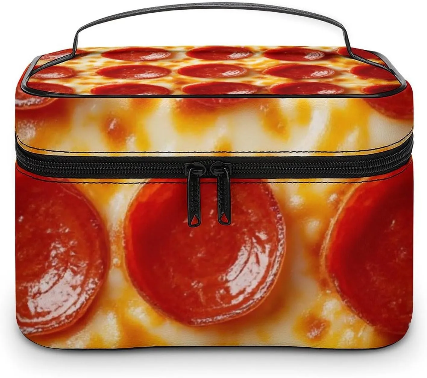 Women's Pizza Cosmetic Storage Bag, Large Capacity Makeup Case with Handle Portable Travel Toiletry Organizer Bag