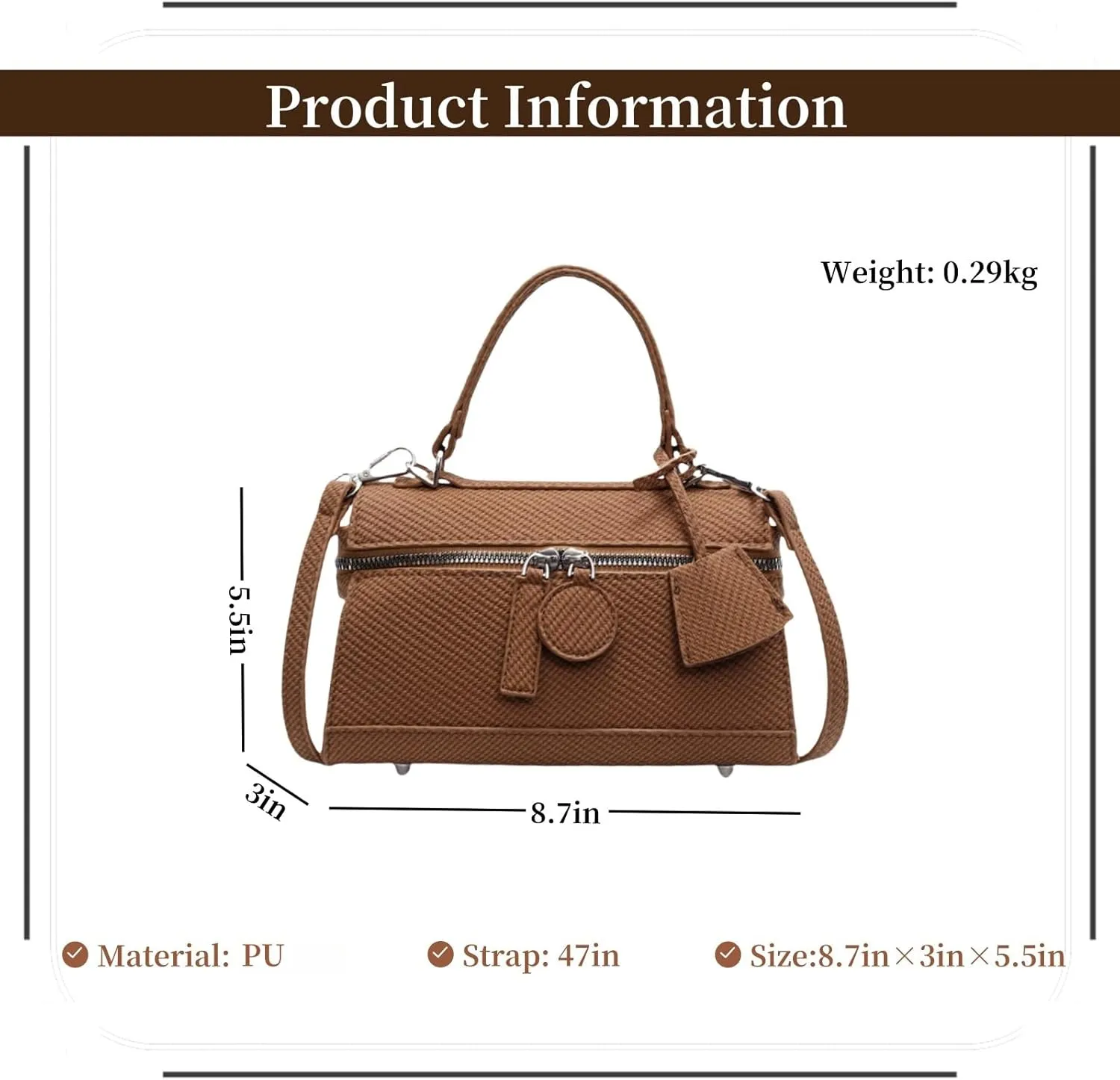 Women's PU Top-Handle Handbag with Detachable Strap – Versatile Crossbody and Shoulder Bag for Everyday Use