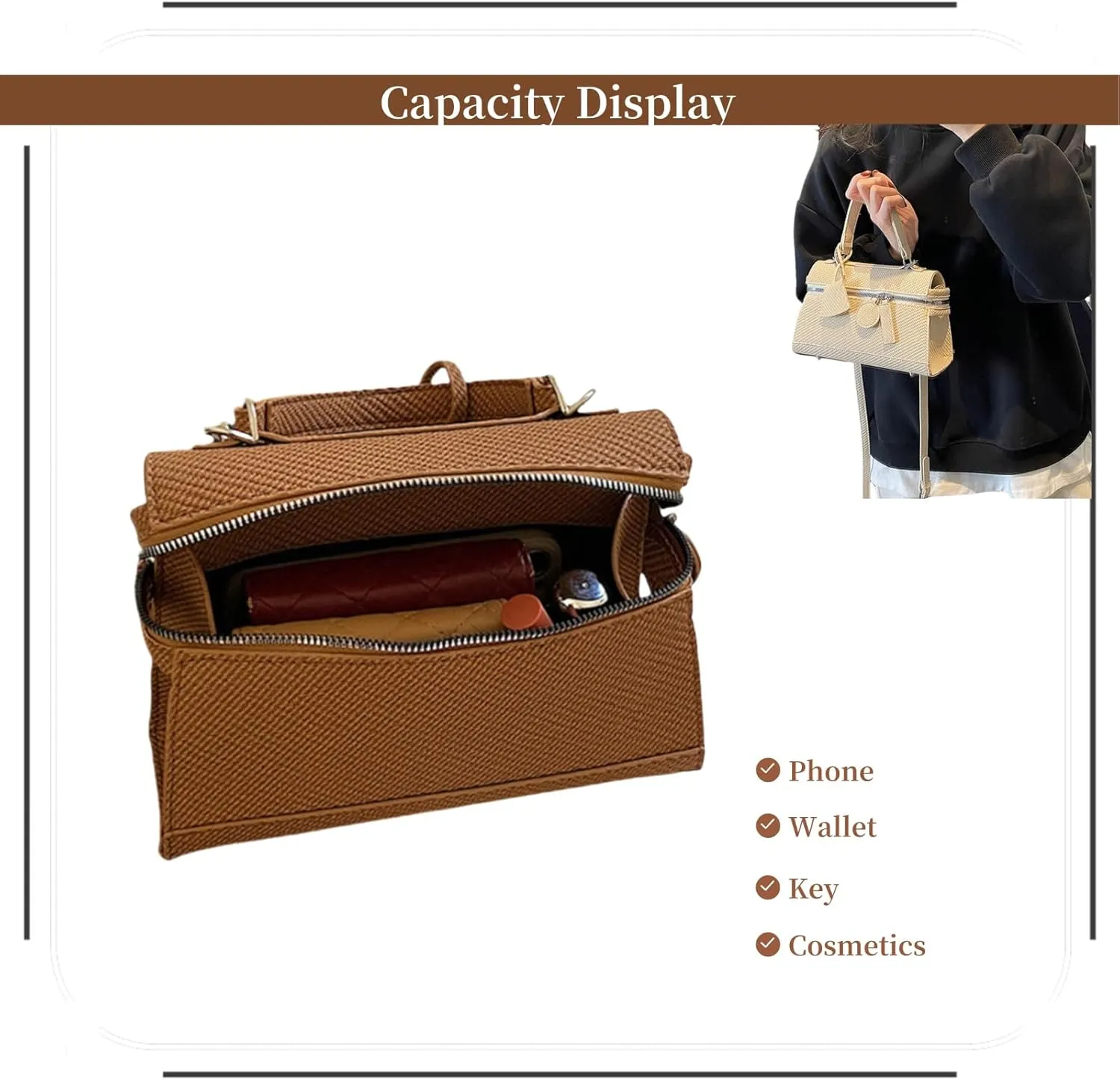 Women's PU Top-Handle Handbag with Detachable Strap – Versatile Crossbody and Shoulder Bag for Everyday Use