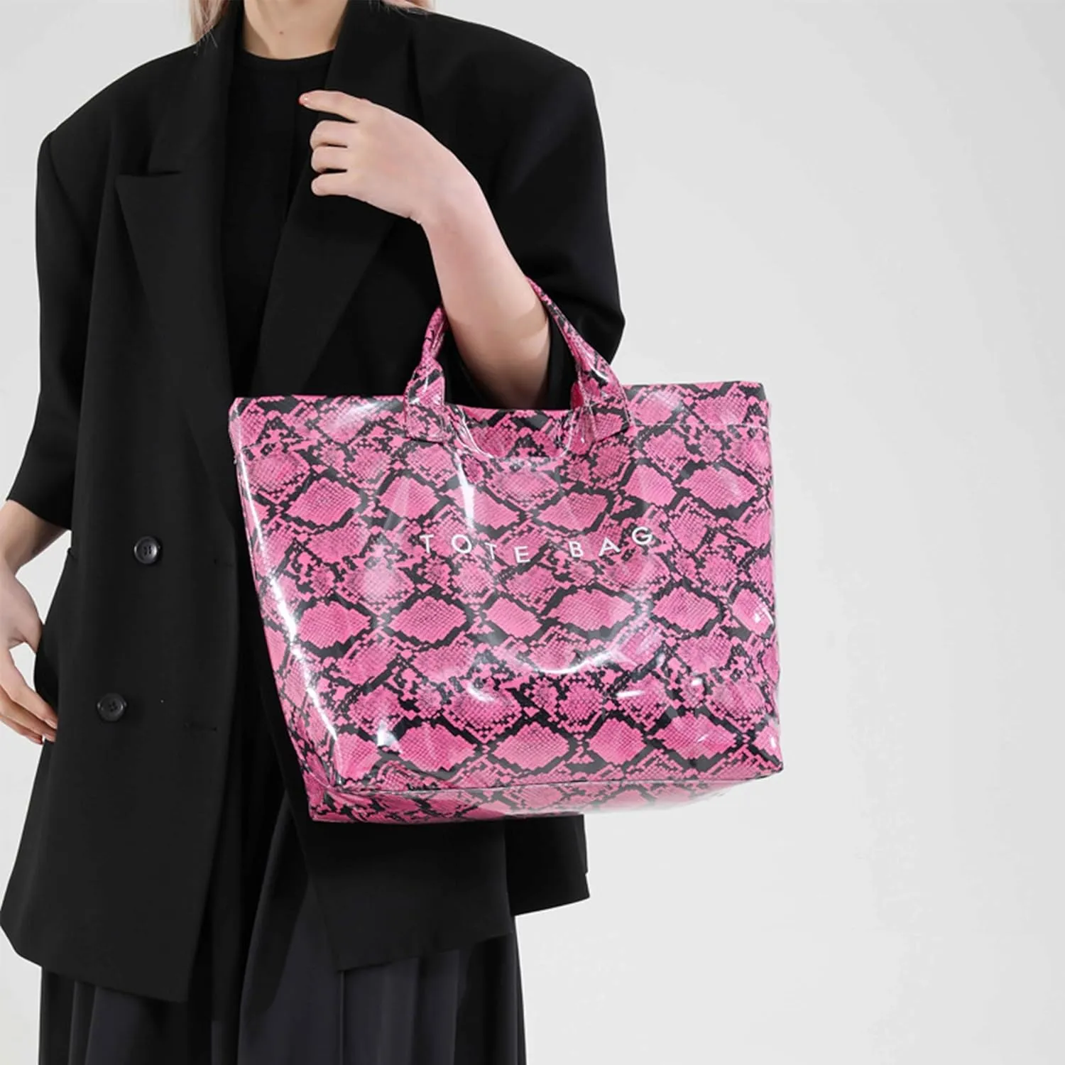 Women’s PVC Tote Bag Large Kraft Paper Clear Plastic Tote Bag Top Handle Clear Hobo Handbag hot pink tote bag