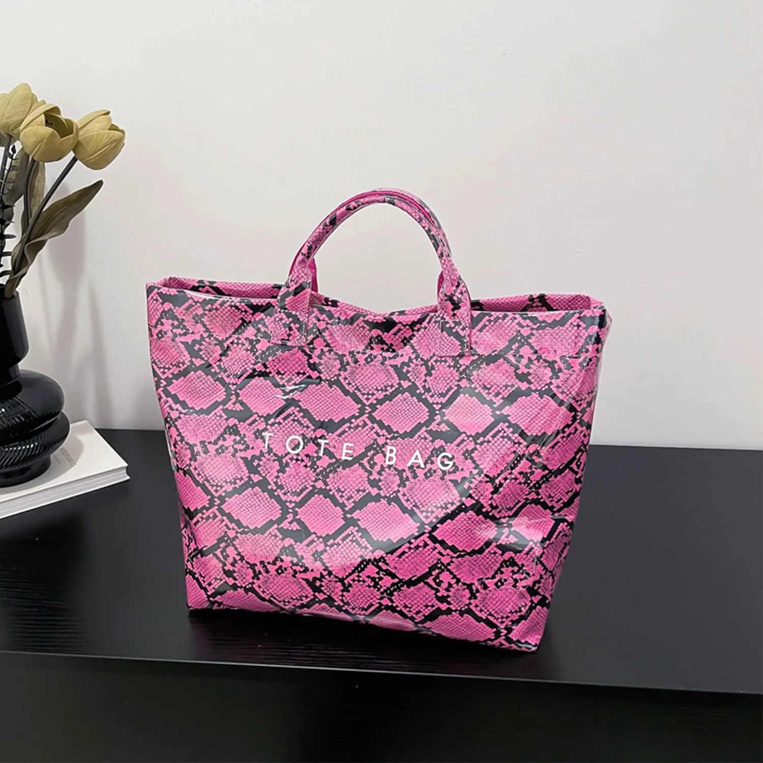 Women’s PVC Tote Bag Large Kraft Paper Clear Plastic Tote Bag Top Handle Clear Hobo Handbag hot pink tote bag