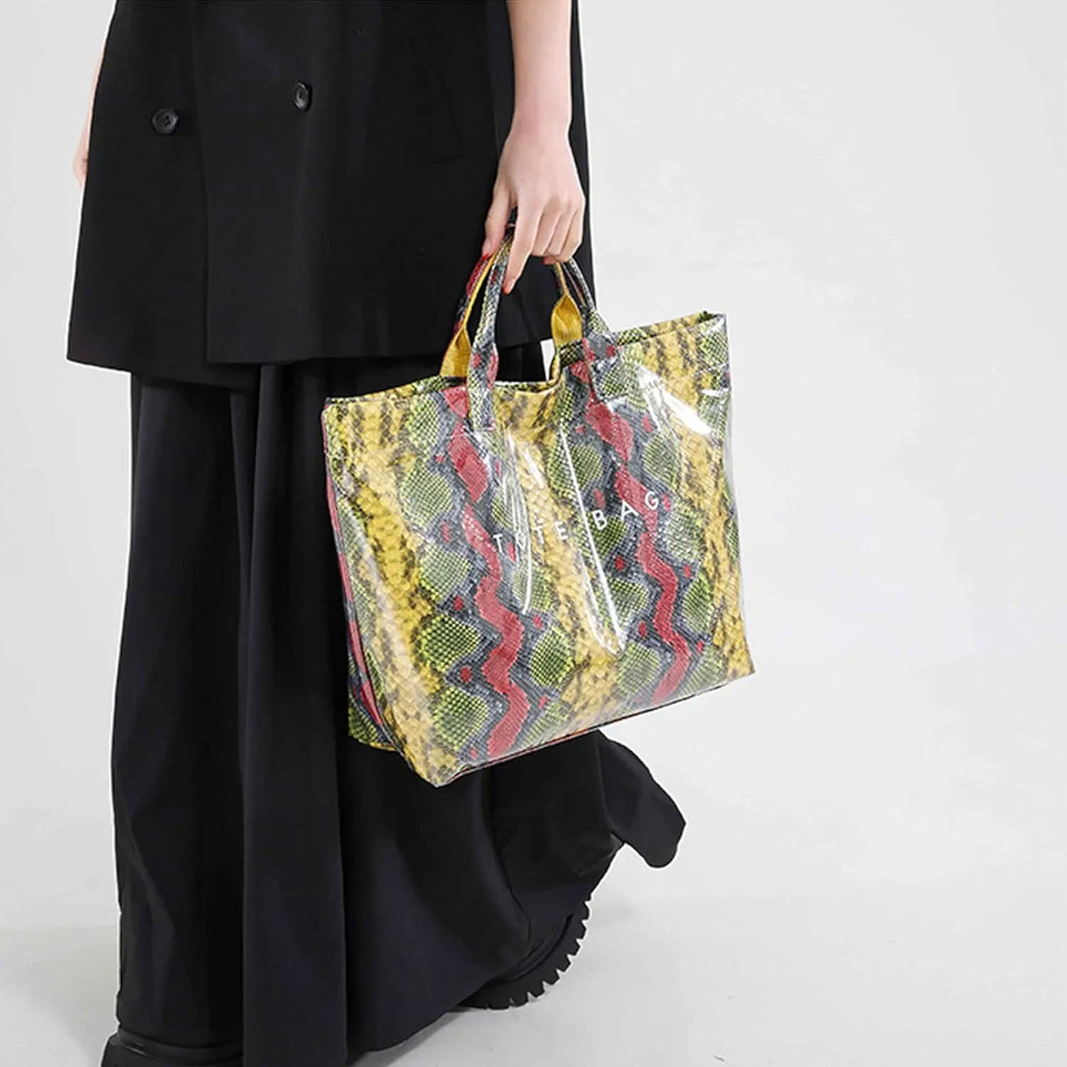 Women’s PVC Tote Bag Large Kraft Paper Clear Plastic Tote Bag Top Handle Clear Hobo Handbag hot pink tote bag