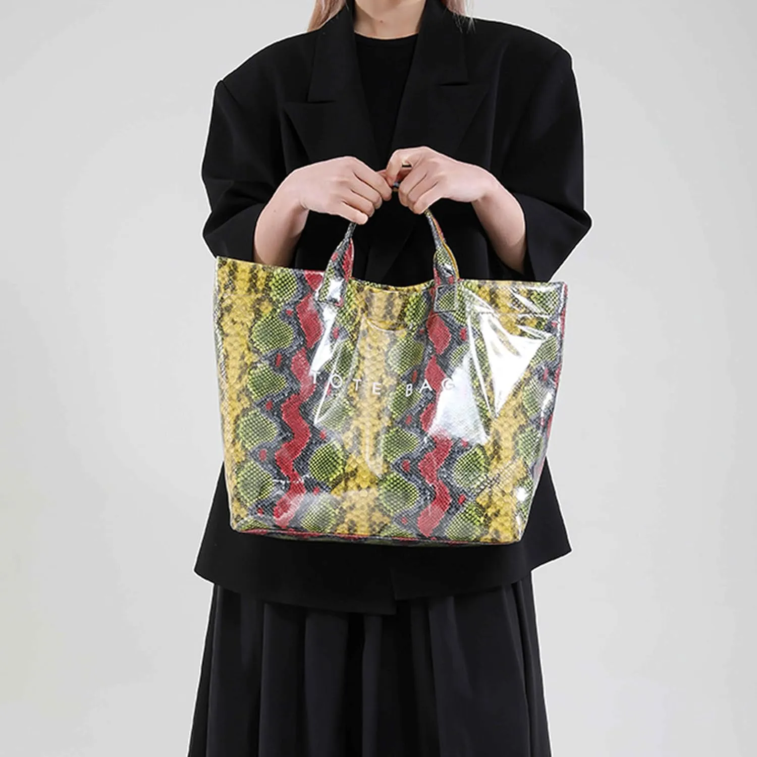 Women’s PVC Tote Bag Large Kraft Paper Clear Plastic Tote Bag Top Handle Clear Hobo Handbag hot pink tote bag