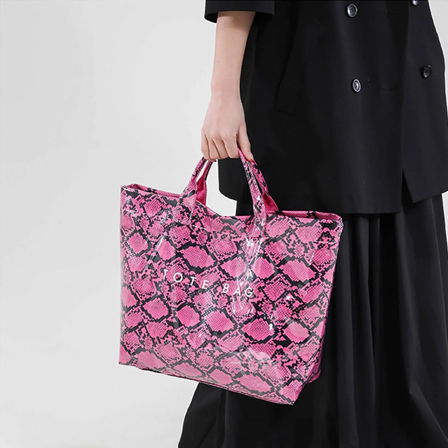 Women’s PVC Tote Bag Large Kraft Paper Clear Plastic Tote Bag Top Handle Clear Hobo Handbag hot pink tote bag