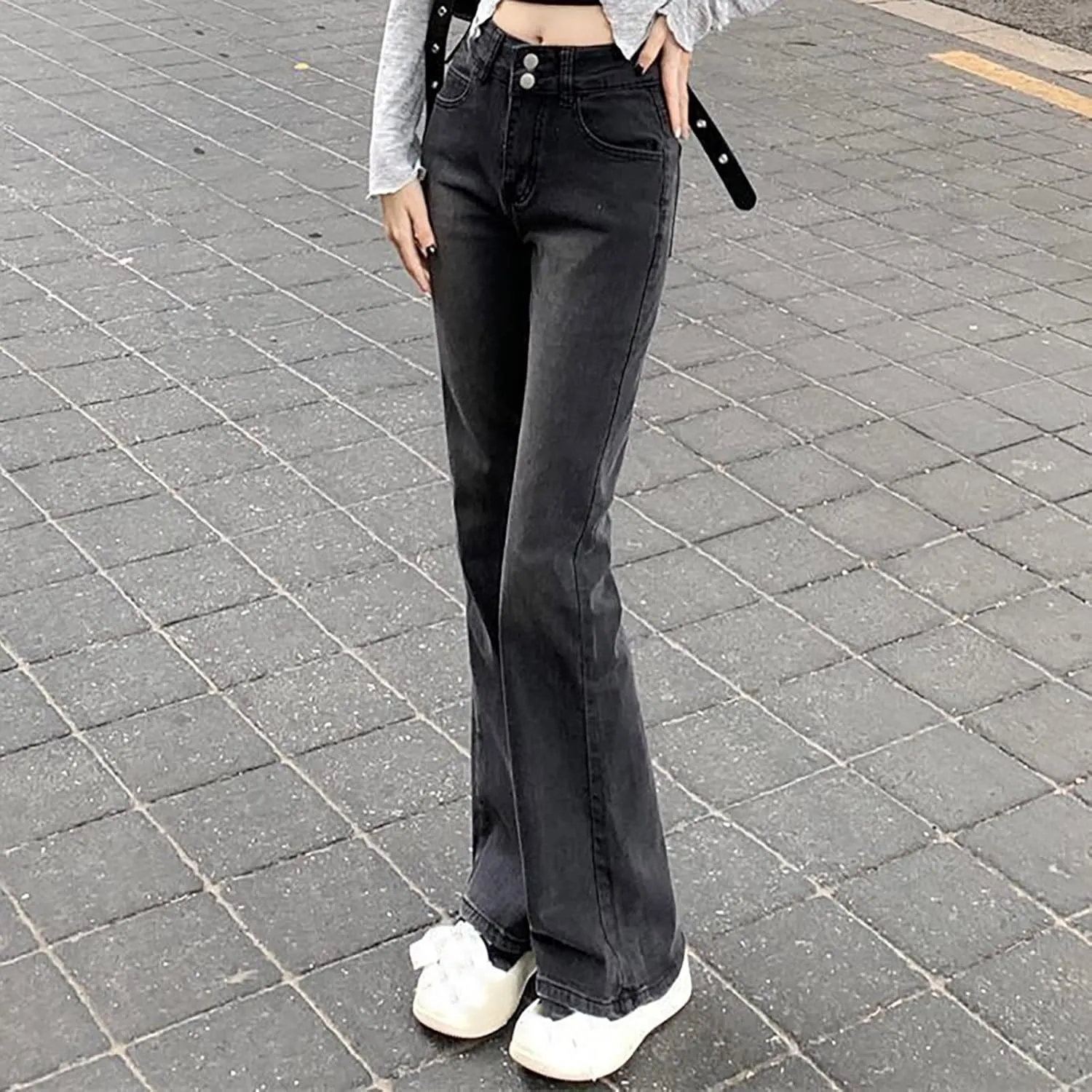 Womens Retro Jeans Summer Lounge Loose Comfy Streetwear Wide Leg Button Up Mid Rise Pockets Fashion Stretch Denim Pants