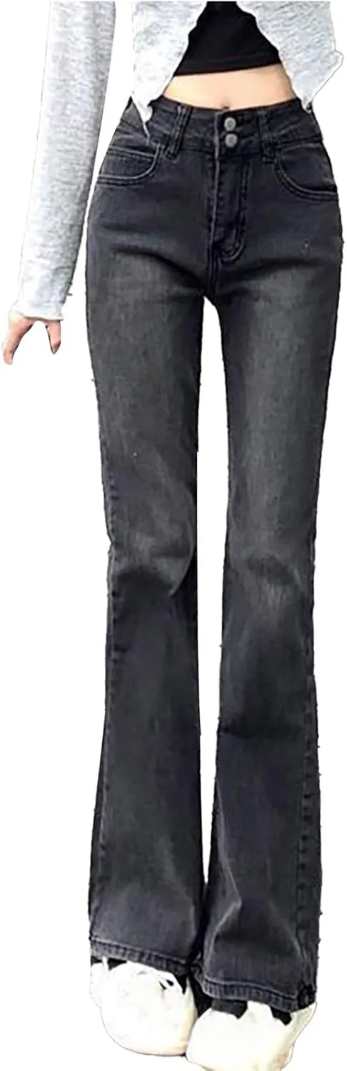 Womens Retro Jeans Summer Lounge Loose Comfy Streetwear Wide Leg Button Up Mid Rise Pockets Fashion Stretch Denim Pants