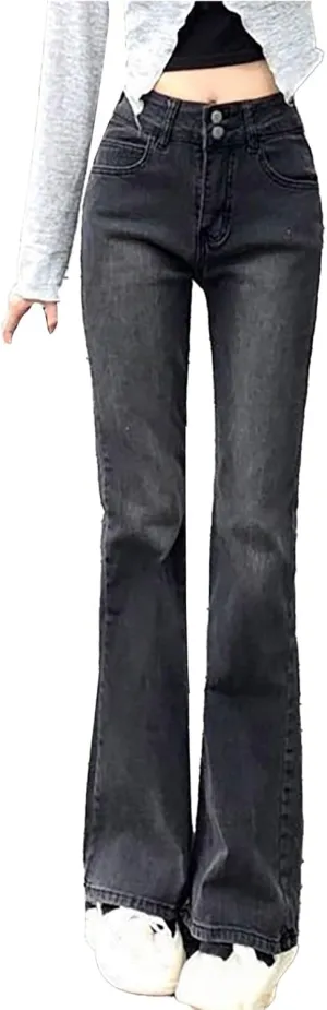 Womens Retro Jeans Summer Lounge Loose Comfy Streetwear Wide Leg Button Up Mid Rise Pockets Fashion Stretch Denim Pants