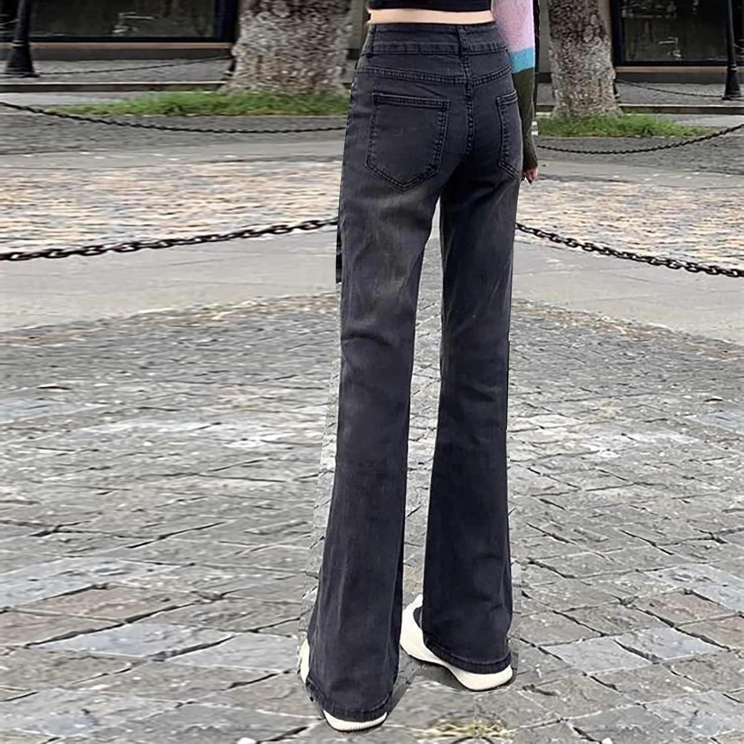 Womens Retro Jeans Summer Lounge Loose Comfy Streetwear Wide Leg Button Up Mid Rise Pockets Fashion Stretch Denim Pants
