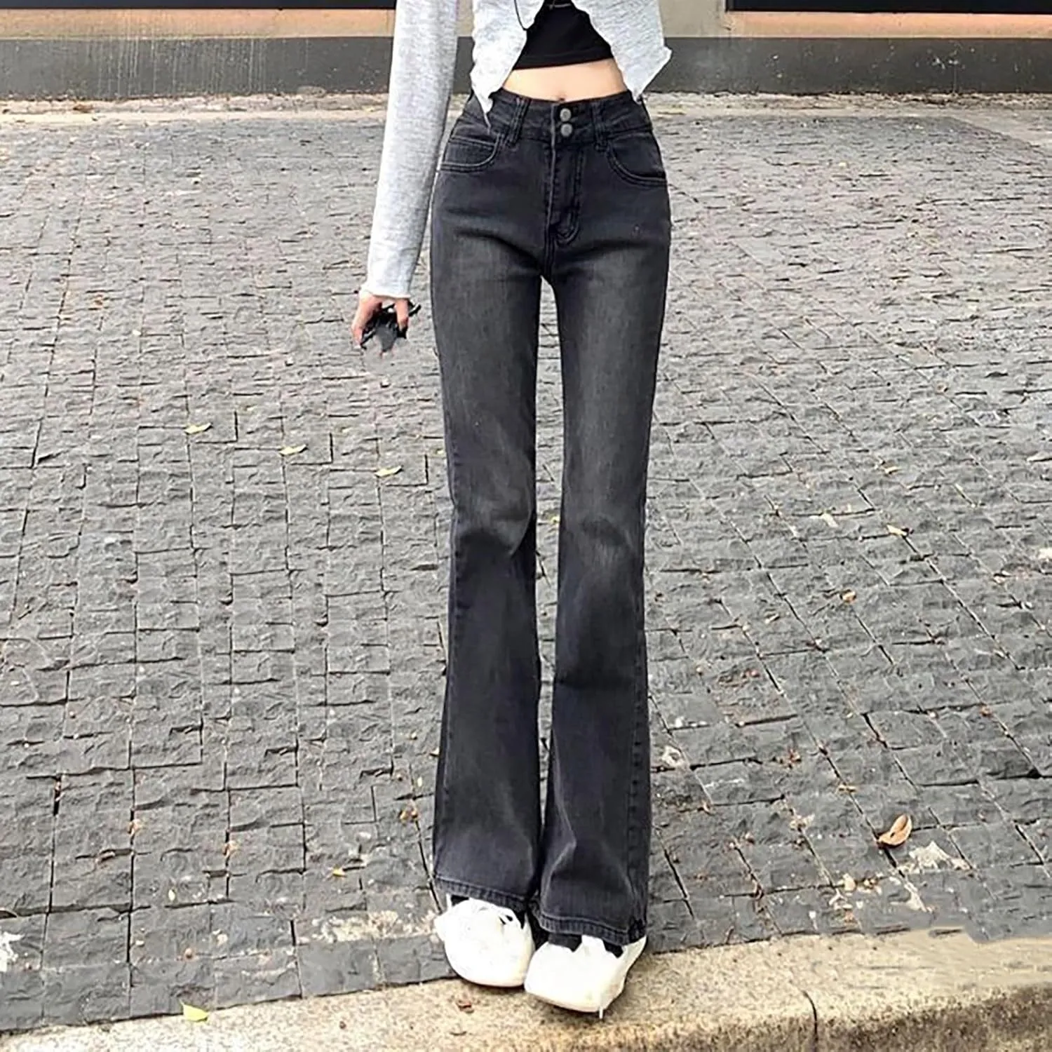 Womens Retro Jeans Summer Lounge Loose Comfy Streetwear Wide Leg Button Up Mid Rise Pockets Fashion Stretch Denim Pants