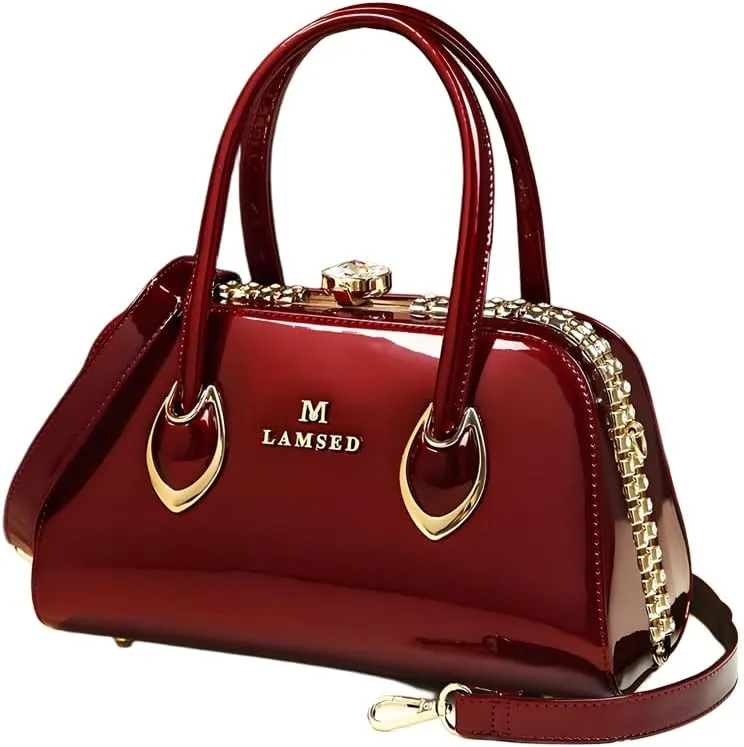 Womens Shiny Tote Evening Bag Fashion Rhinestone Decrated Handbag Glossy Patent Leather leopard print Handbag for Women