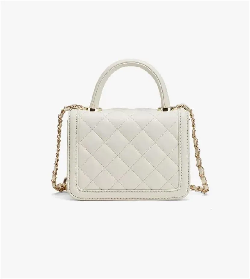 Women's Small Quilted Leather Crossbody Bag Mini Top Handle Shoulder Bag With Golden Chain