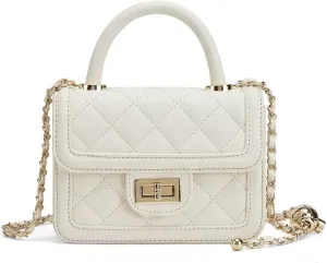 Women's Small Quilted Leather Crossbody Bag Mini Top Handle Shoulder Bag With Golden Chain