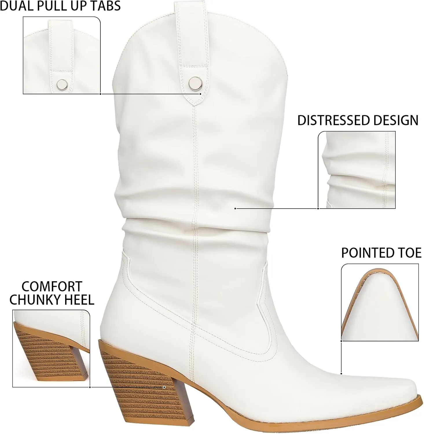 Women's Square Toe Cowboy Cowgirl Boots Embroidered Mid Calf Chunky Heel Western Boots
