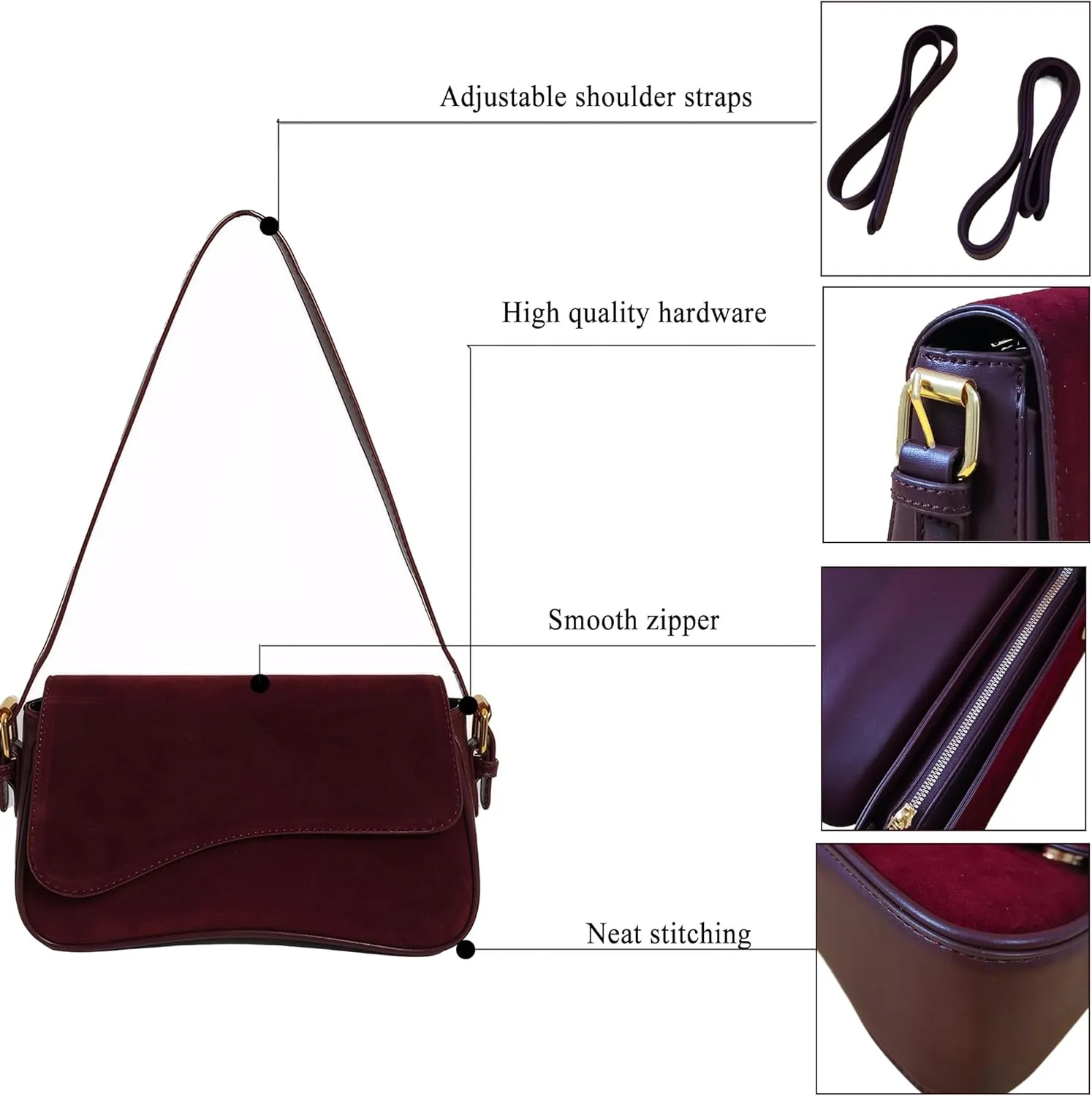 Women’s Suede Flap Shoulder Bag Small Trendy Saddle Crossbody Purses
