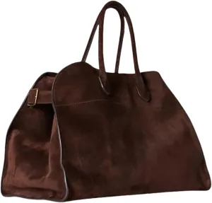 Women's Suede Tote Bag – Large-Capacity Vintage Satchel, Brown Top-Handle Bag for Work and Travel
