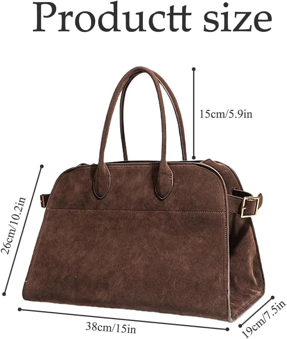 Women's Suede Tote Bag – Large-Capacity Vintage Satchel, Brown Top-Handle Bag for Work and Travel