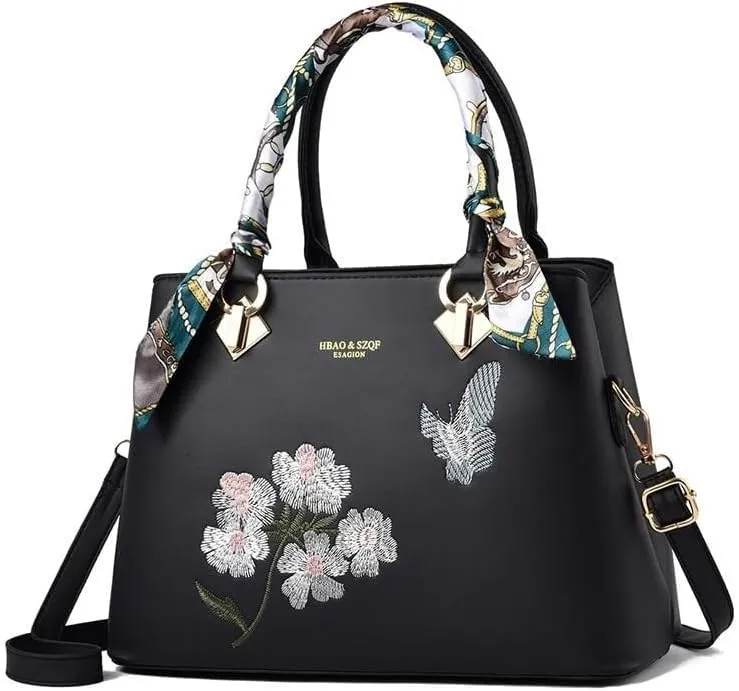 Womens Tote Fashionable Embroidery Bag Large Capacity Hand Shoulder Cross Body Bag With Zipper Ladies Messenger