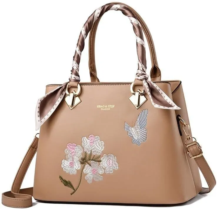 Womens Tote Fashionable Embroidery Bag Large Capacity Hand Shoulder Cross Body Bag With Zipper Ladies Messenger
