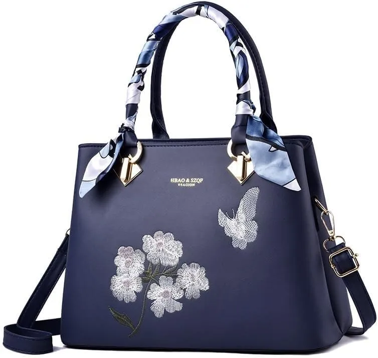 Womens Tote Fashionable Embroidery Bag Large Capacity Hand Shoulder Cross Body Bag With Zipper Ladies Messenger
