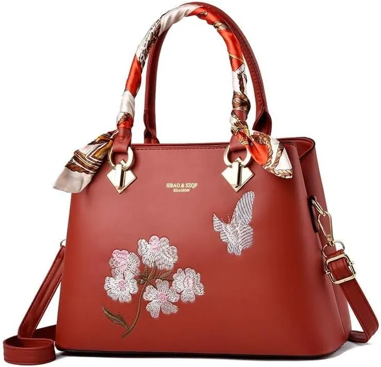 Womens Tote Fashionable Embroidery Bag Large Capacity Hand Shoulder Cross Body Bag With Zipper Ladies Messenger