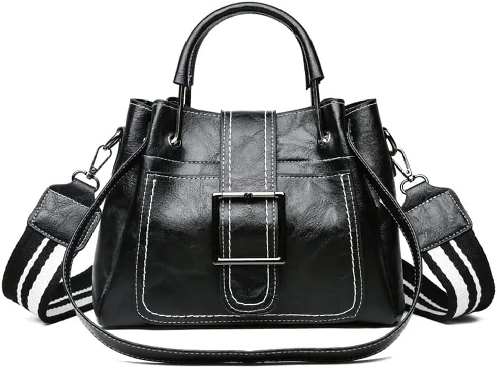 Women's Vintage Bucket Bag Crossbody Bag Retro Shoulder Bag Top Handle Handbag Satchel Purse, Black