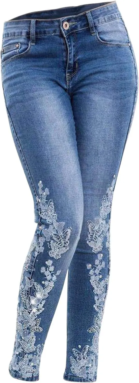 Women's Wedgie Straight Jeans Slim Embroidered Jeans Cropped Denim Pants Jeans Women Tall Womens Womens Jeans High