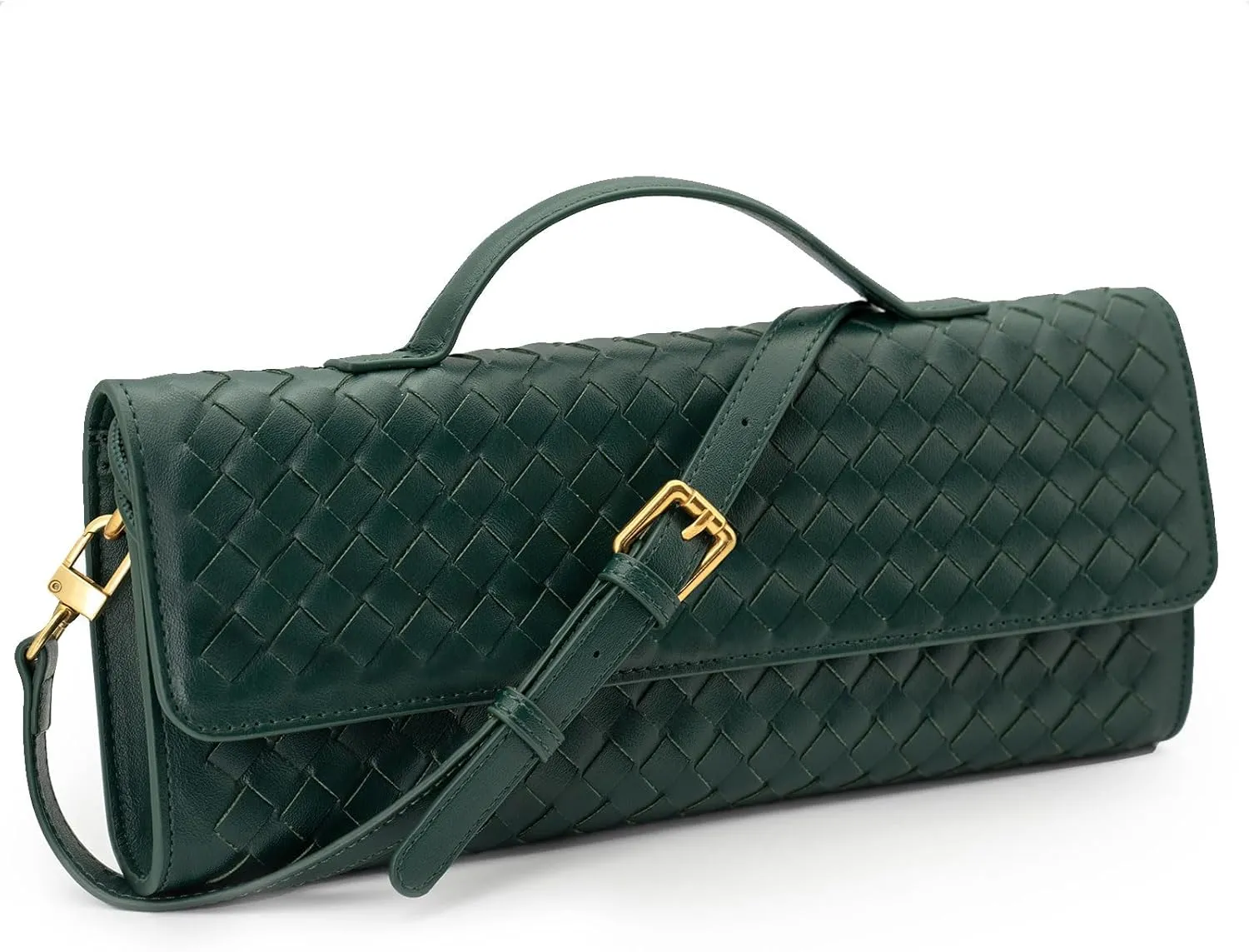 Woven Clutch Purse Ladies Top Handle Handbag Leather Crossbody Shoulder Bag with Detachable Strap