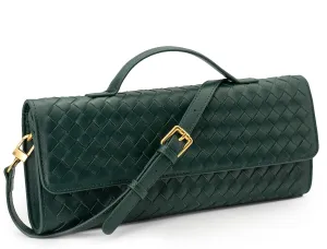 Woven Clutch Purse Ladies Top Handle Handbag Leather Crossbody Shoulder Bag with Detachable Strap