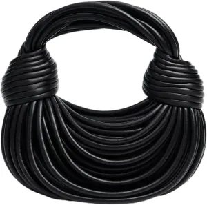 Woven Crossbody Bag for Women, Small Leather Clutch Purse Knotted Bread Handbag Top Handle Noodles Shoulder Bag.