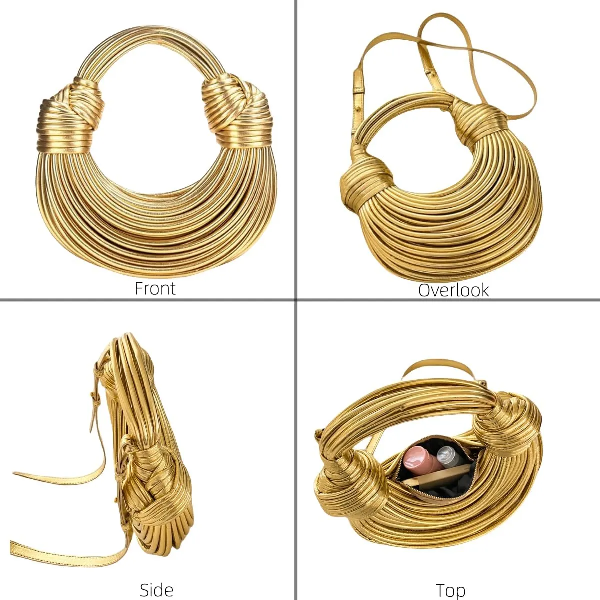 Woven Crossbody Bag for Women, Small Leather Clutch Purse Knotted Bread Handbag Top Handle Noodles Shoulder Bag.