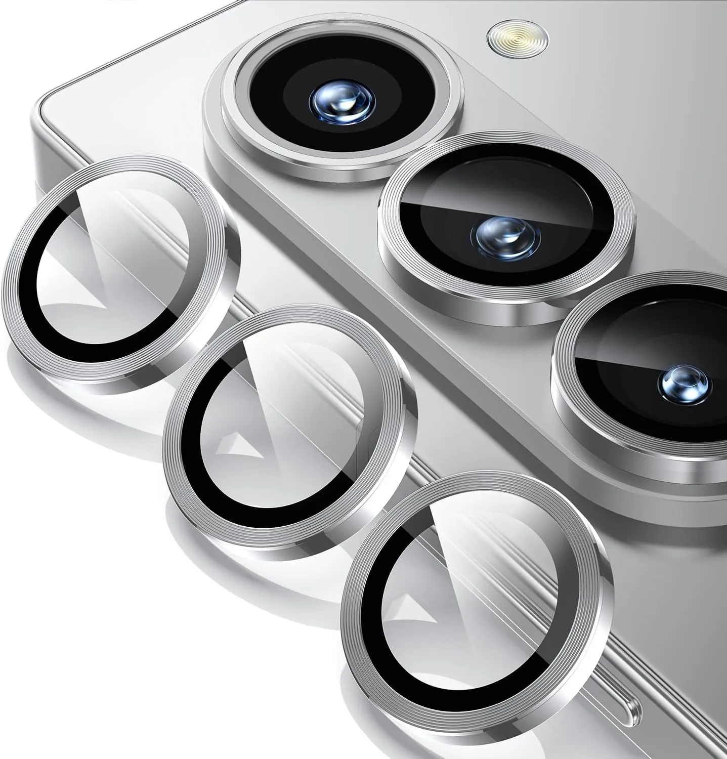 WSKEN for Z Fold 6 Camera Lens Protector Case Cover, Ultra HD Tempered Metal Glass Anti Scratch Rear Camera Screen Protector Shockproof Film for Samsung Galaxy Z Fold 6 5G 2024 Accessories,Silver