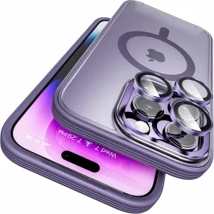 WSKEN Magnetic Case for iPhone 14 Pro,Compatible with Magsafe [3X Camera Lens Protector] Premium Translucent Military Grade Shockproof Hard Back Phone Cover for 14 Pro 6.1 Inch Accessories,Purple