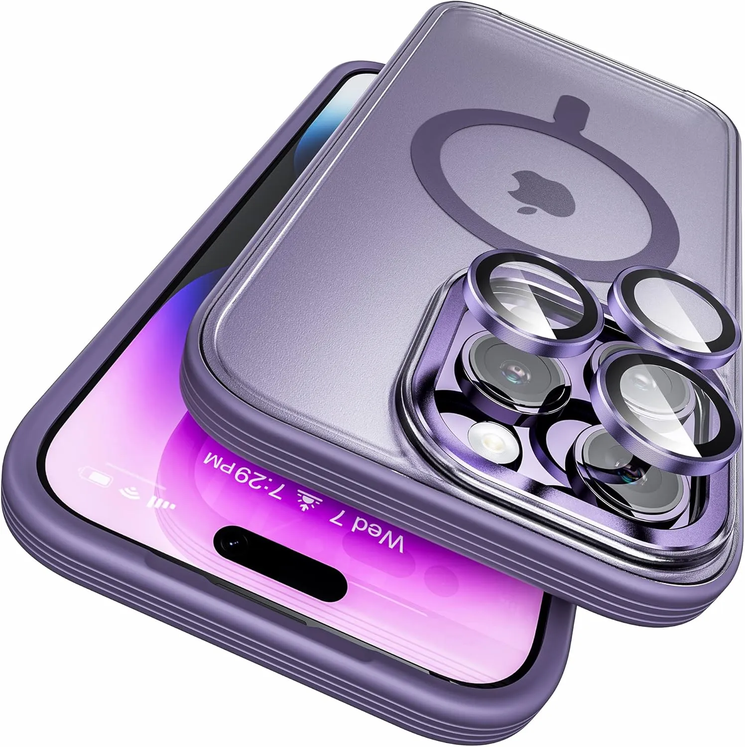 WSKEN Magnetic Case for iPhone 14 Pro,Compatible with Magsafe [3X Camera Lens Protector] Premium Translucent Military Grade Shockproof Hard Back Phone Cover for 14 Pro 6.1 Inch Accessories,Purple