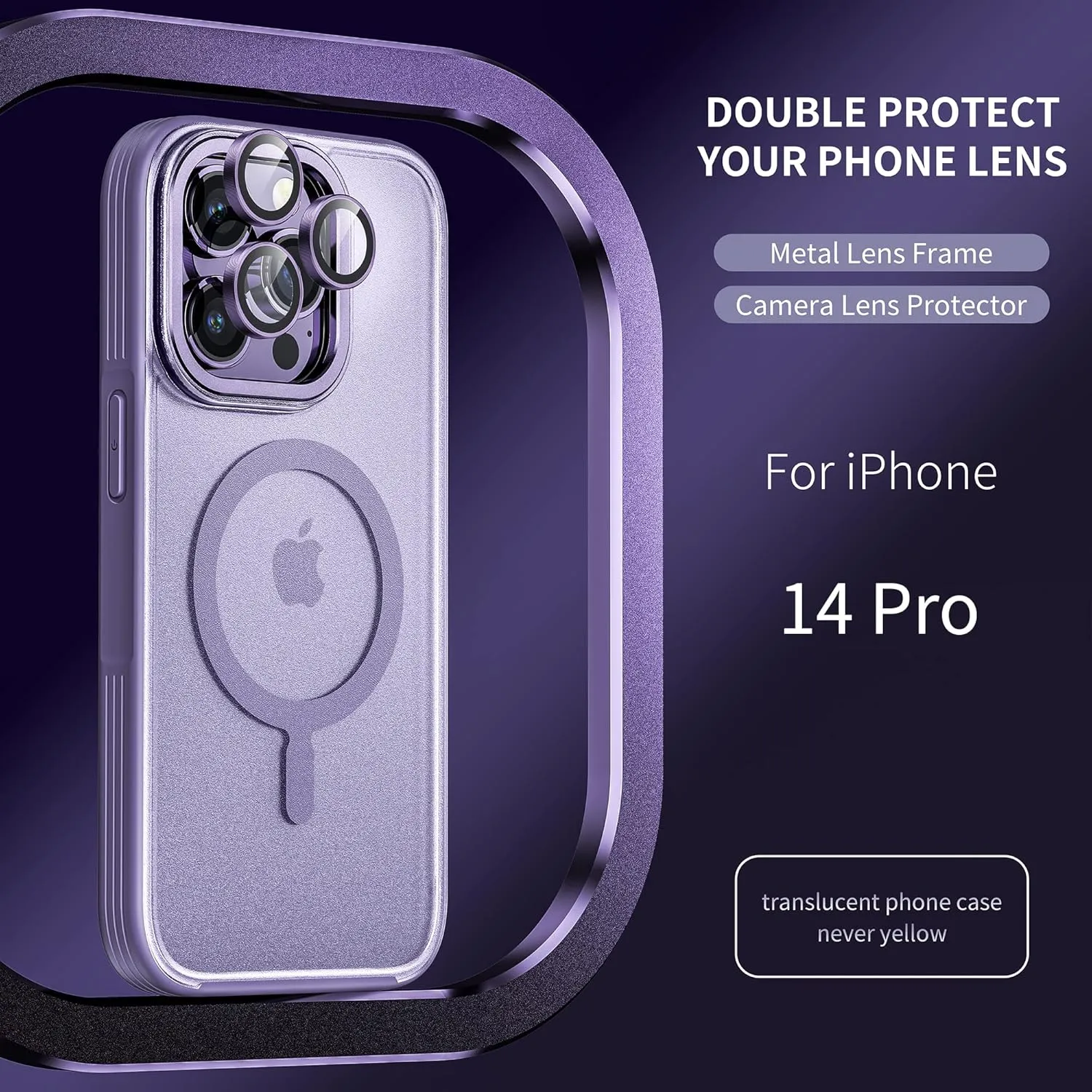 WSKEN Magnetic Case for iPhone 14 Pro,Compatible with Magsafe [3X Camera Lens Protector] Premium Translucent Military Grade Shockproof Hard Back Phone Cover for 14 Pro 6.1 Inch Accessories,Purple