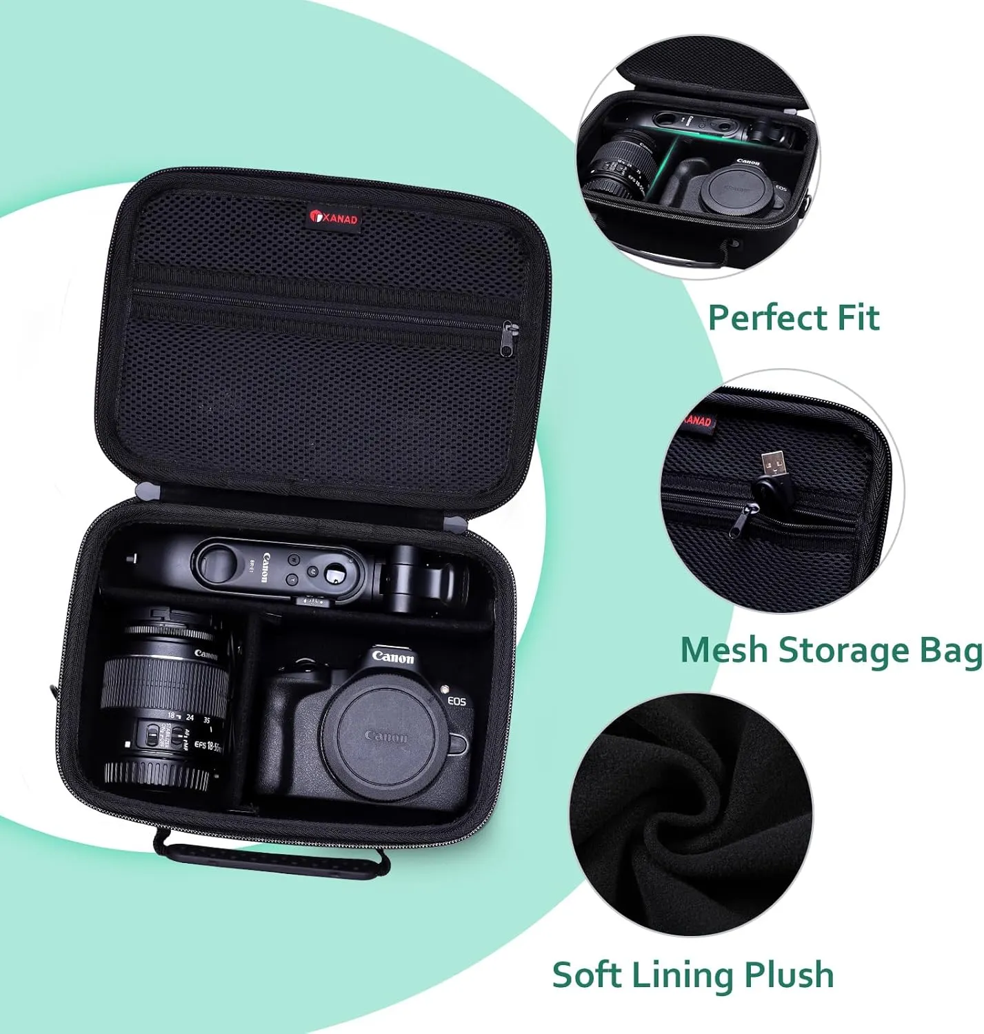 XANAD Camera Case Compatible with Canon EOS Rebel T7 / R100 / R50 / R6 Mark II / R8 / T100, Sony, Nikon DSLR Camera, Lens, Tripod, with 4 Pieces of Dividers and Shoulder Strap（Black）