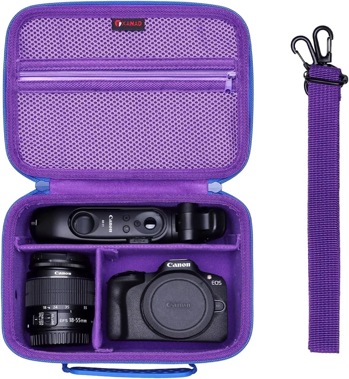 XANAD Camera Case Compatible with Canon EOS Rebel T7 / R100 / R50 / R6 Mark II / R8 / T100, Sony, Nikon DSLR Camera, Lens, Tripod, with 4 Pieces of Dividers and Shoulder Strap(Purple)