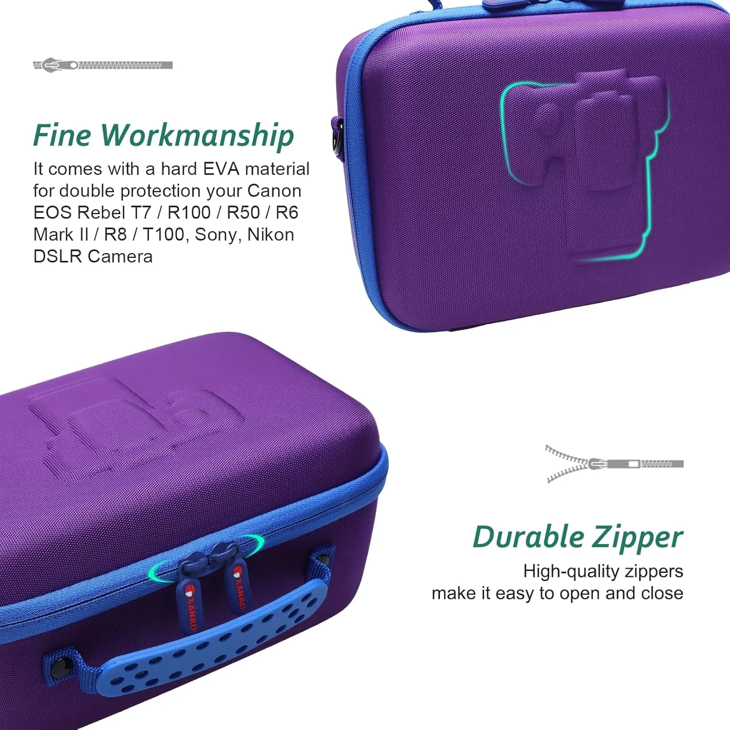 XANAD Camera Case Compatible with Canon EOS Rebel T7 / R100 / R50 / R6 Mark II / R8 / T100, Sony, Nikon DSLR Camera, Lens, Tripod, with 4 Pieces of Dividers and Shoulder Strap(Purple)
