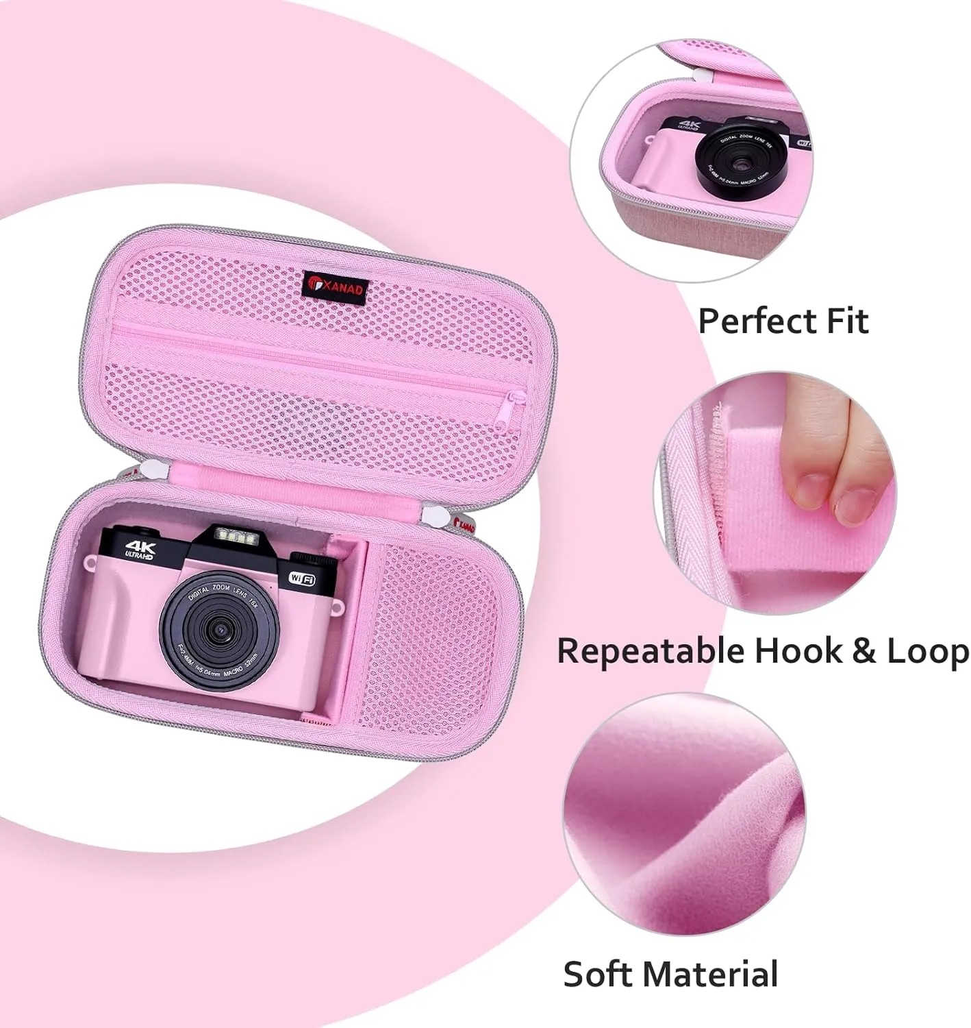 XANAD Digital Camera Case for Sony Alpha 6400,6000,6100,6700,6600/ RX100 VII or Sony Alpha ZV-1,ZV-1F,ZV-E10,ZV-E10 II 4K Vlogging Camera, with Shoulder Strap (Pink)-Internal:8.3"x3.9"x2.2"
