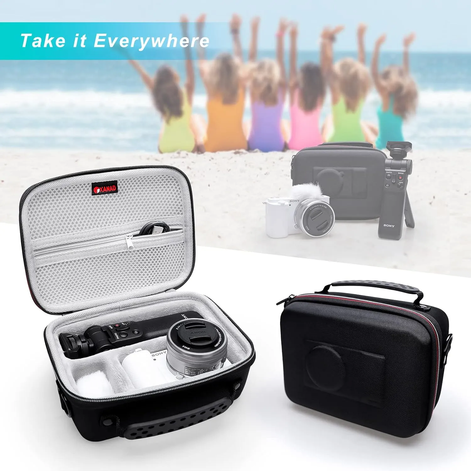 XANAD Hard Case for Sony Alpha ZV-E10/ZV-E10L/ ZV-1/ZV-1F Camera Vlogger Accessory Kit Tripod (GP-VPT2 BT) and Microphone - Carrying Storage Bag